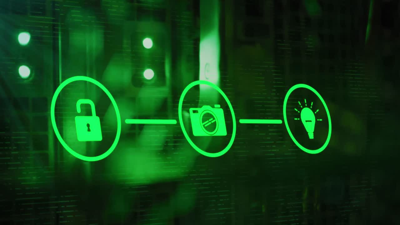 анимация технических иконок на черном фоне