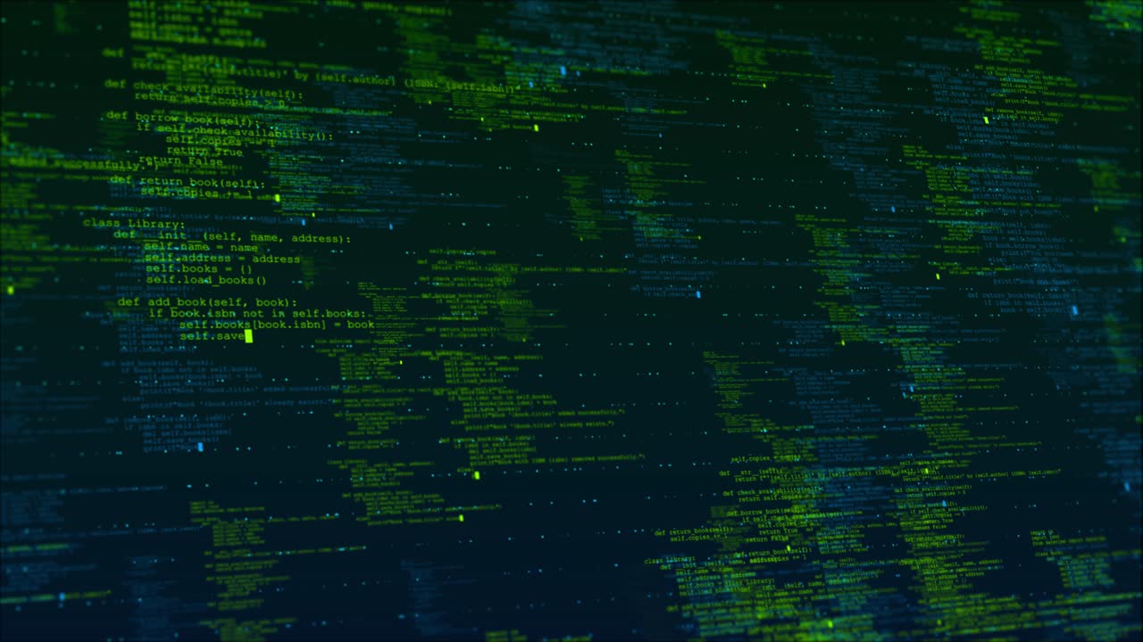 Computer digital binary code scrolling computer landscape programming code abstract technology