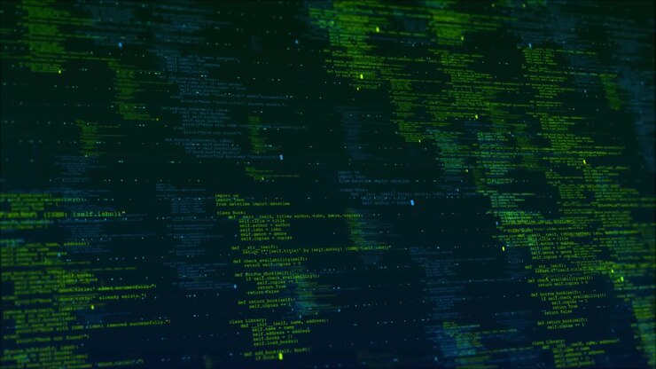 Computer digital binary code scrolling computer landscape programming code abstract technology