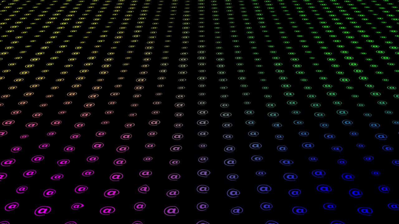 Retro bokeh email pattern motion on black background animation seamless loop, technology concept