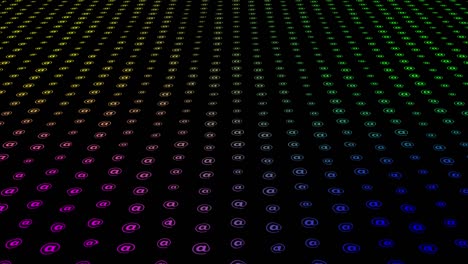 Retro bokeh email pattern motion on black background animation seamless loop, technology concept