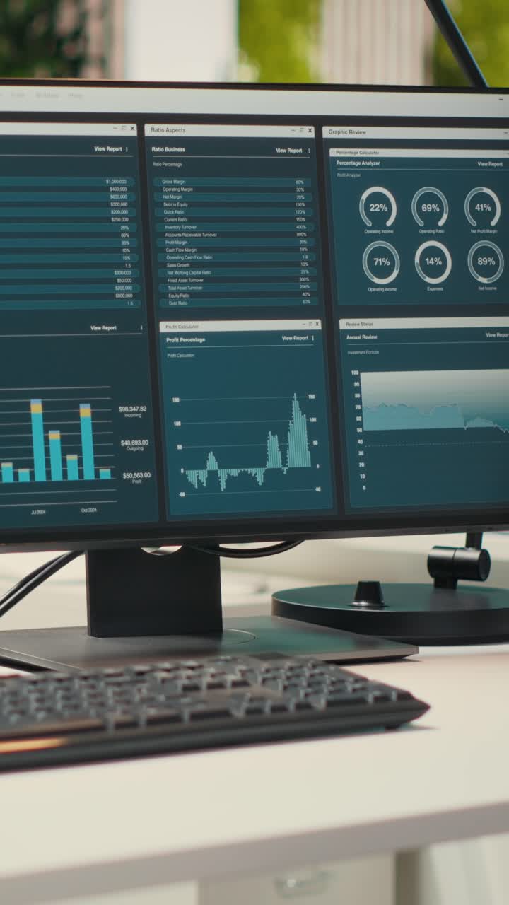 Vertical Video Empty professional office with high tech technology and dual monitors