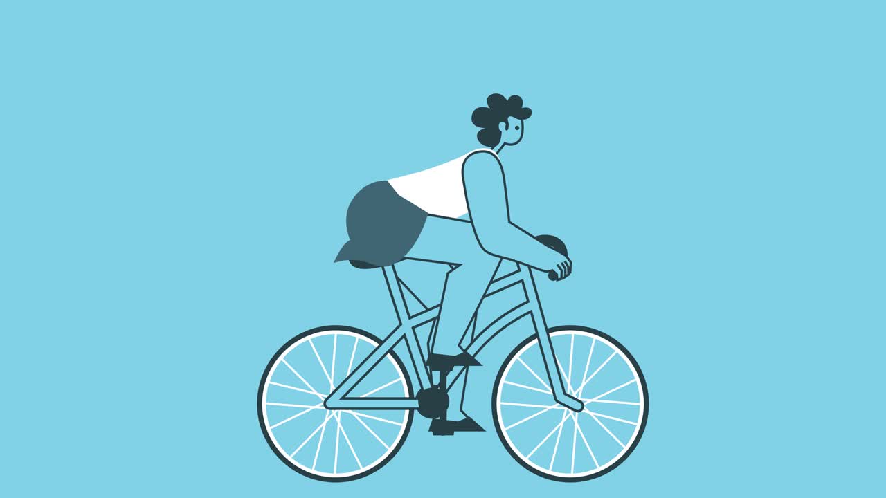 자전거 속도 타기 그래픽 평면 디자인 여성 만화 캐릭터 고립 루프 2d 애니메이션