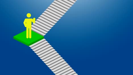 presentación pictograma hombre icono color verde ir al éxito del negocio escalera paso a paso loopable en fondo de gradiente azul, animación 4k