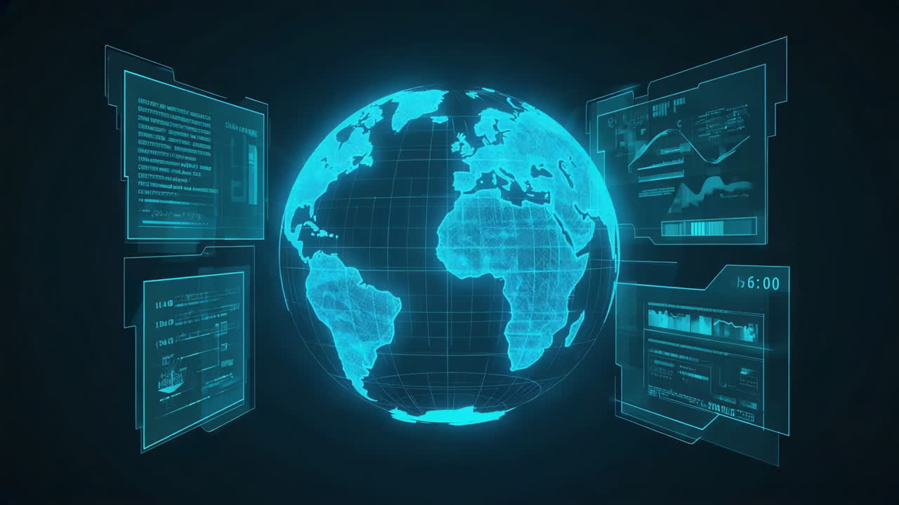 Futuristic Holographic Earth with Digital Data Interface