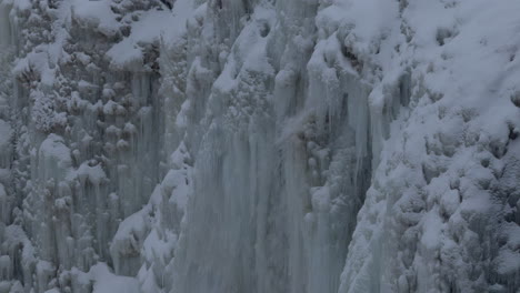 frozen waterfall flowing, white snow