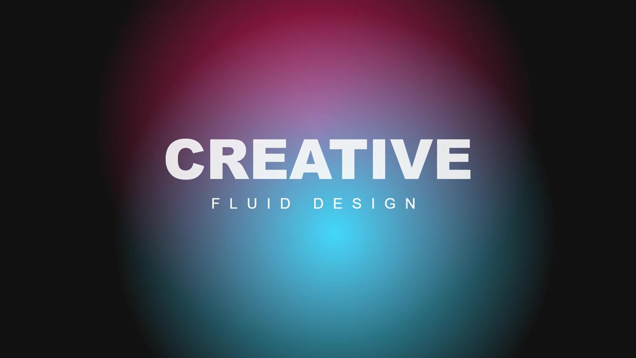 Kreativ flydende design typografi animation med blødt glødende magenta og cyan gradientformer på mørk baggrund.