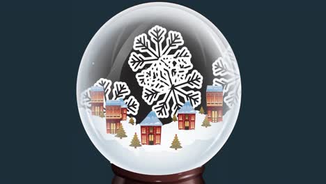 Animation-of-snow-globe-and-snow-falling,-christmas-scene-on-purple-background