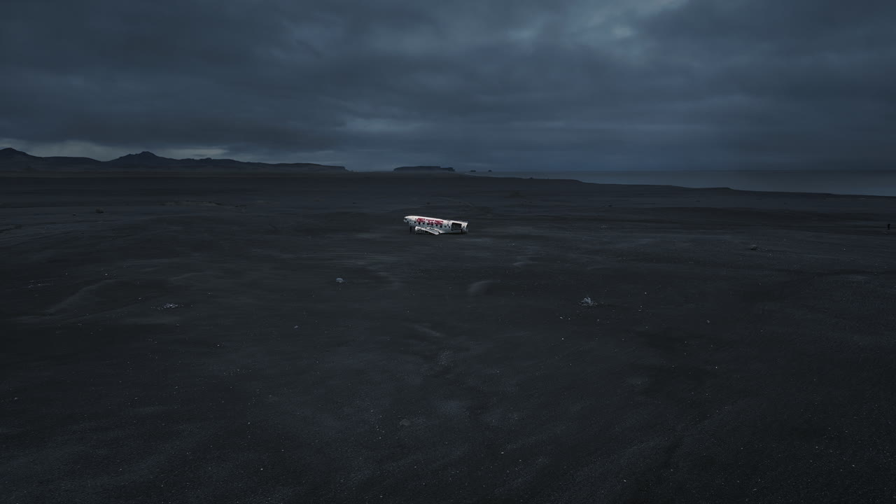 Abandoned Plane Wreck on Black Sand Beach in Iceland