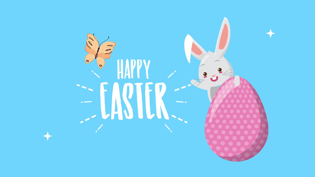 buona pasqua carta animata con coniglio e farfalla