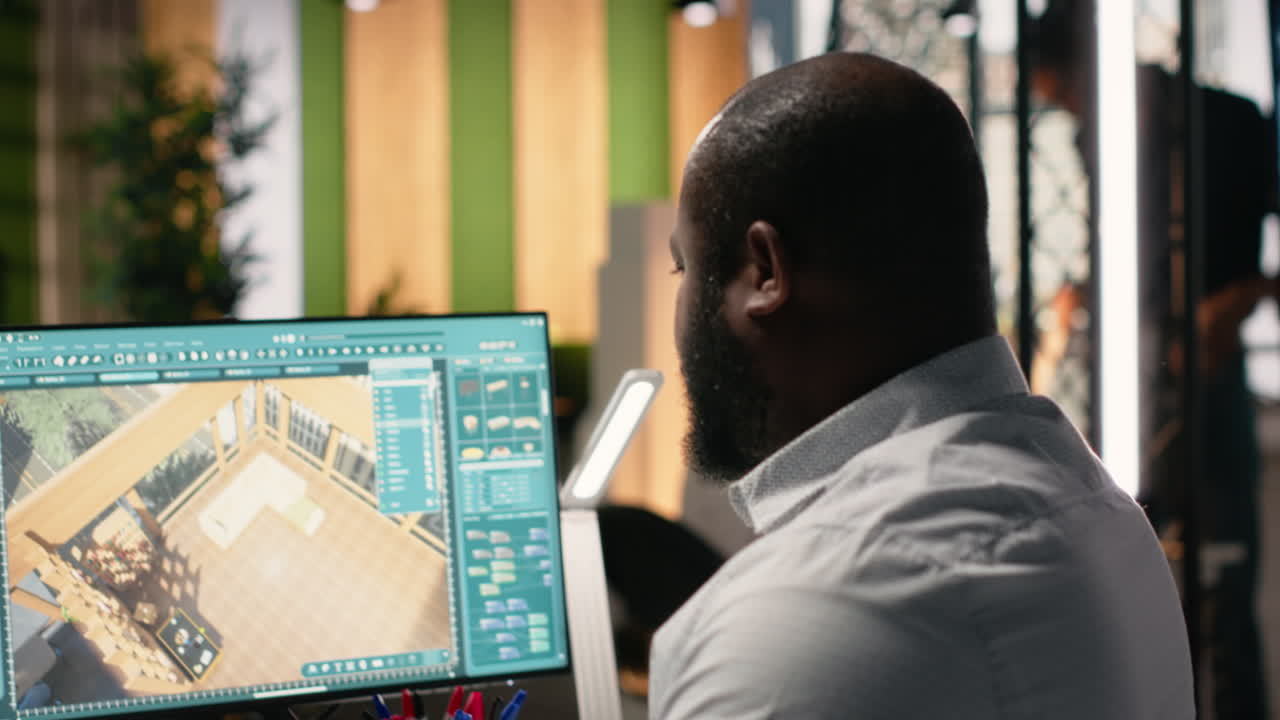 Man working on architecture design on computer