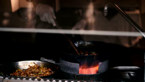 dish. cooking on a burning pan italian dish