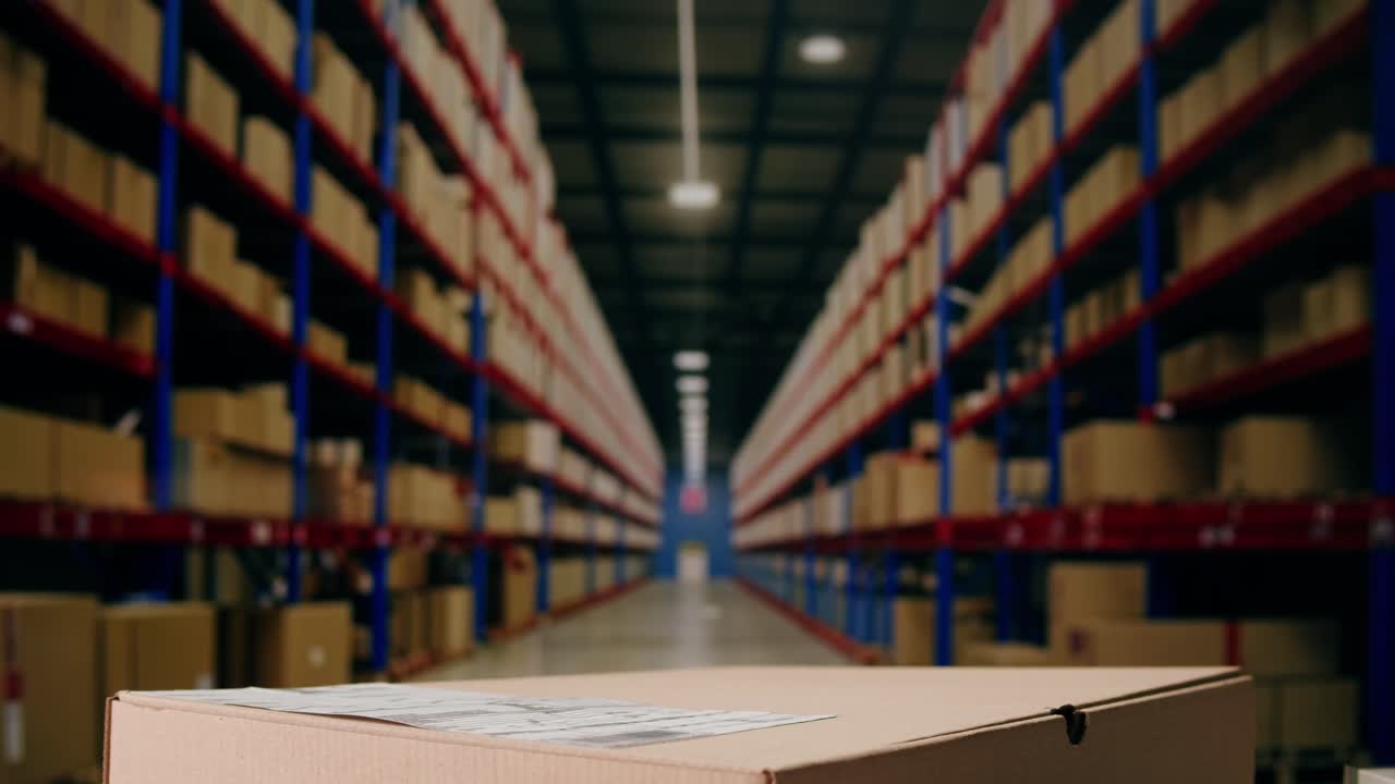 Scanner scan delivery box in storage, E-commerce shop, man packing goods and clothes second hand delivery market, courier Packaging and Shipping Workspace with Supplies and Technology, online sales.