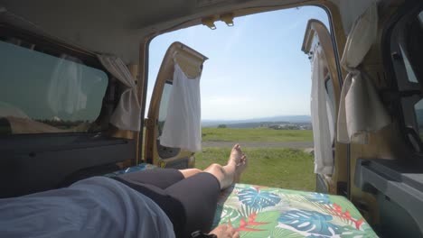 pov view from inside a camper van of