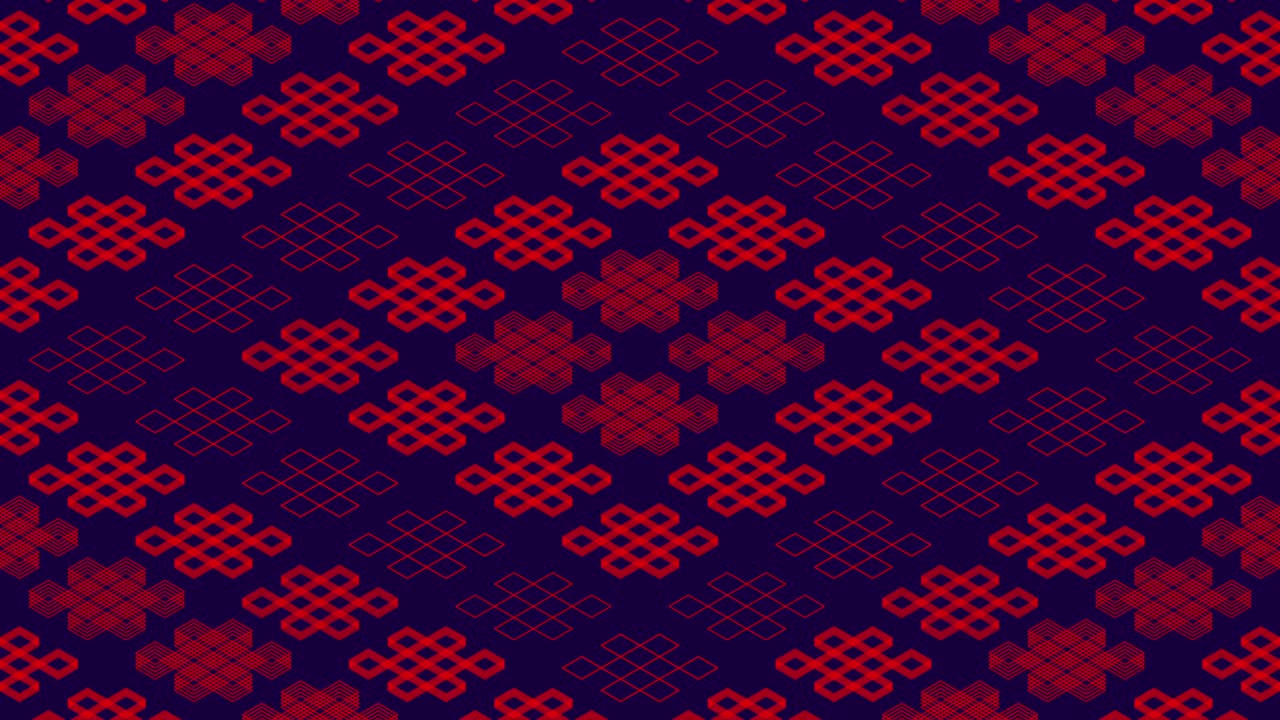 китайский образец абстрактная линия 3d виртуальное изометрическое освещение движущееся, винтажное смешение современных технологий концептуальный дизайн, светящийся на темно-синем фоне бесшовная циклическая анимация 4k с матовым альфа-каналом