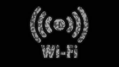 Classic-animated-double-wifi-symbol-with-animated-binary-code-texture-in-teal-and-white-color-scheme-on-a-black-background