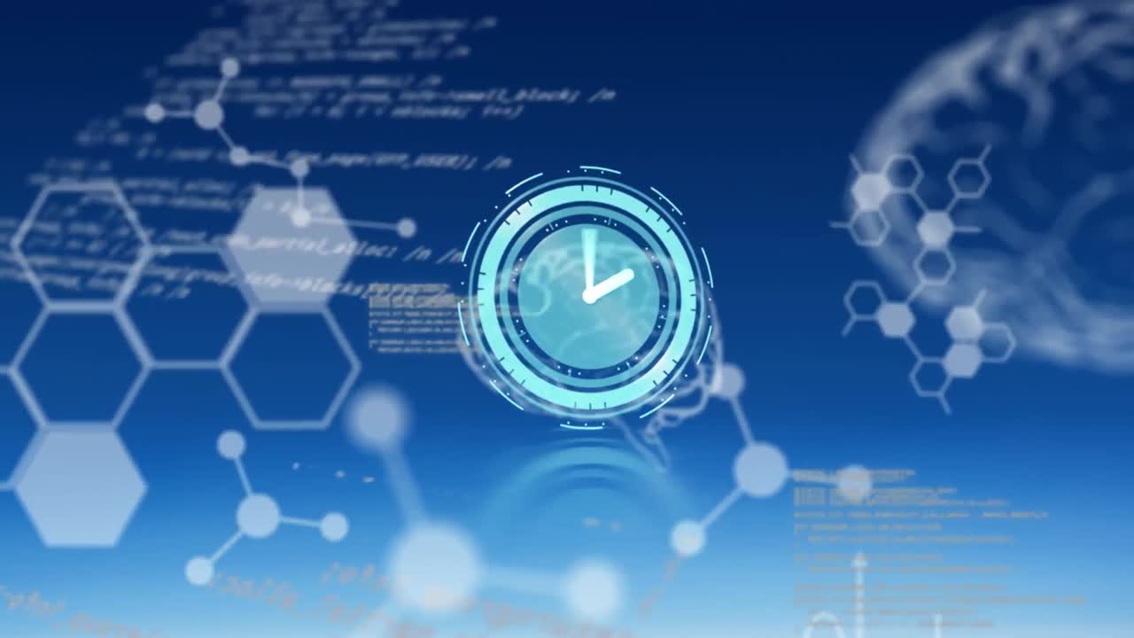 시계가 움직이는 애니메이션, 인간의 뇌가 데이터 처리를 회전하는 애니메이션