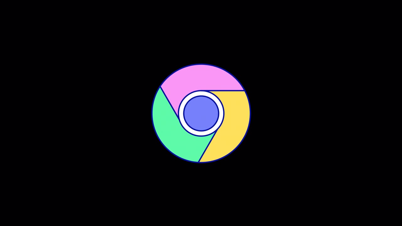 黒い背景で拡大するアニメーションのGoogle Chromeロゴ。