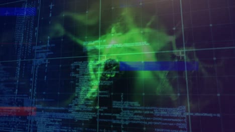 animación de formas verdes sobre el procesamiento de datos en fondo negro
