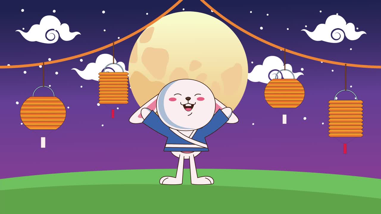 토끼와 램프와 함께 중 가을 축제 애니메이션