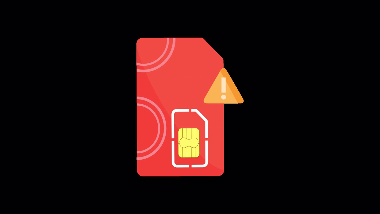 Cartão SIM Animado com Sinal de Alerta e Ponto de Exclamação