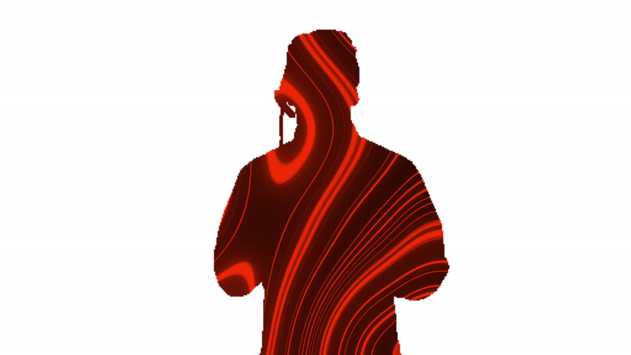 animación de la silueta de un hombre de negocios hablando con rastros de luz sobre un fondo blanco