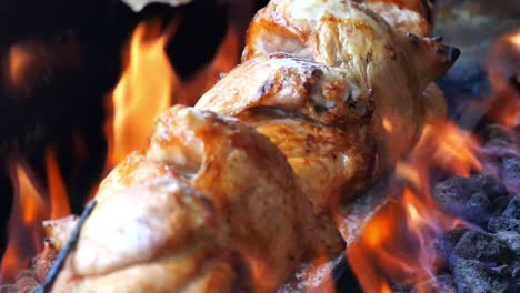grilled chicken skewers on an open fire