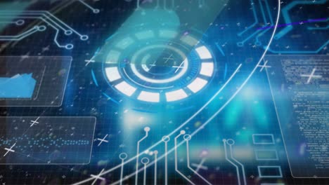 animación de procesamiento de datos y placa de circuitos informáticos