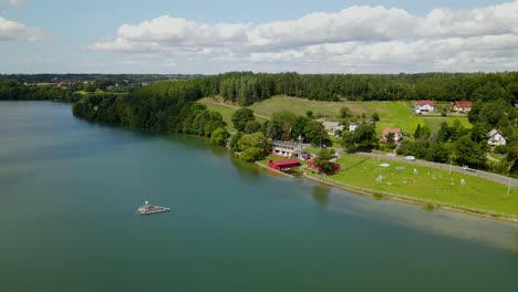 aerial view of weather station on radunskie lake in borucino, poland