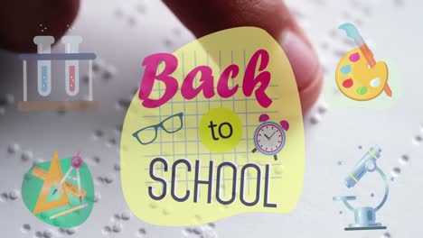 back to school text against person reading braille text with his finger