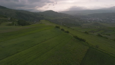 Vuelo-De-Drones-Sobre-Plantaciones,-Campos-Y-Montañas-Exuberantes-Cerca-De-Akhaltsikhe-En-Samtskhe-javakheti,-Georgia
