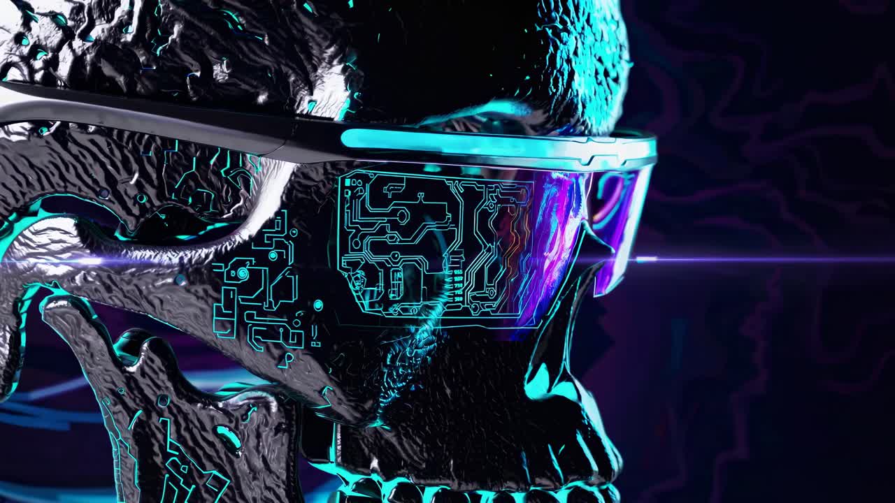 Cyberpunk Skull with Futuristic Glasses