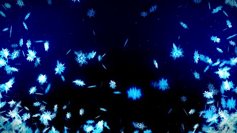 snowflakes falling on blue background, loop glitter animation,