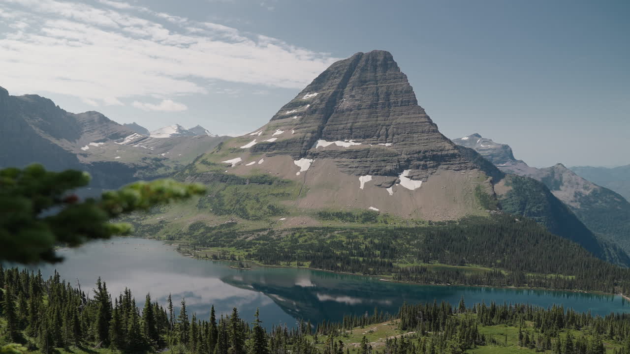 Majestic mountain landscape at Logan Pass, Montana, with serene lake and distant peaks