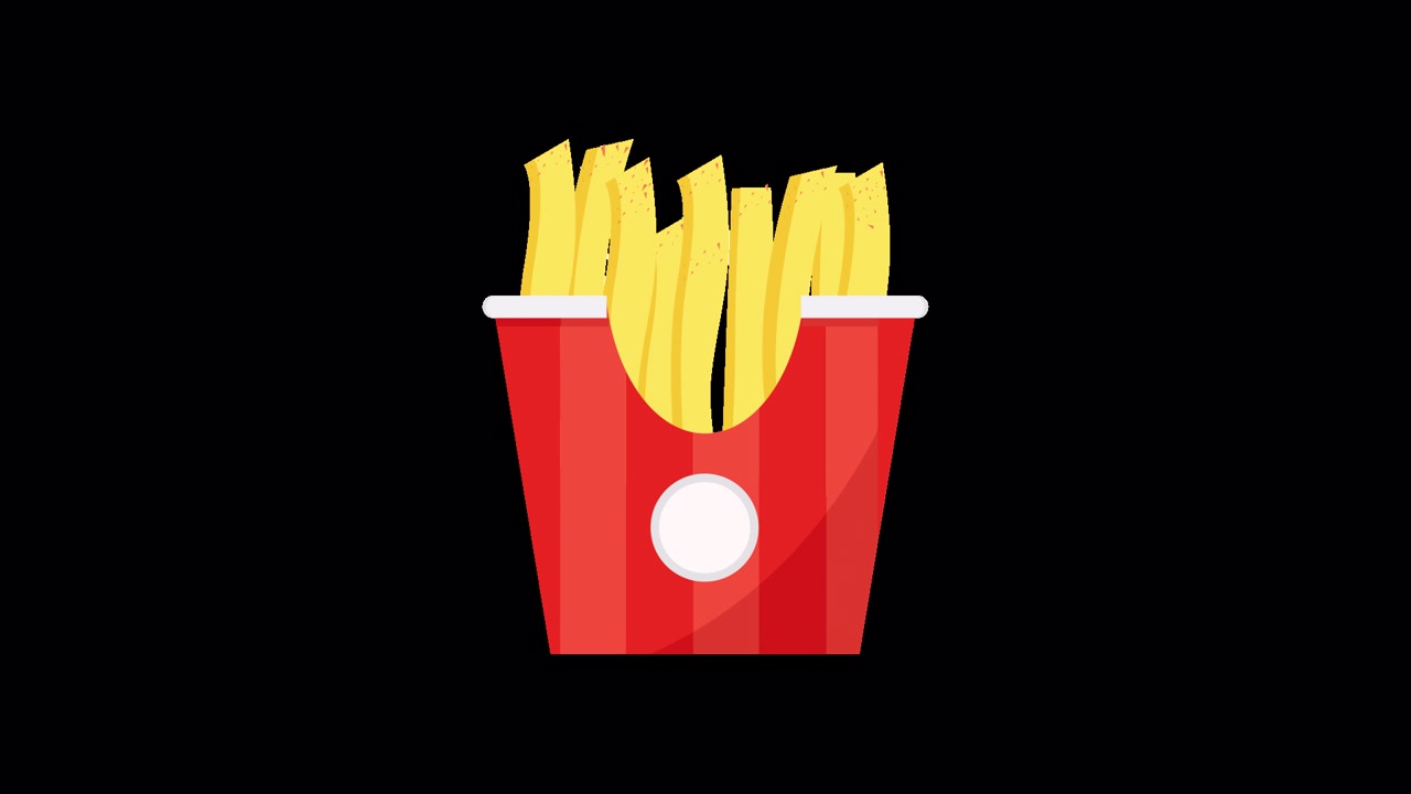 Animated French Fries in Red Container on Black Background
