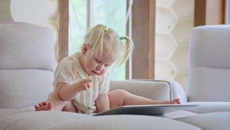 baby girl playing on tablet