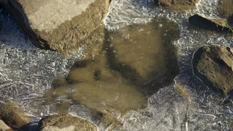 ice puddle between arctic rocks