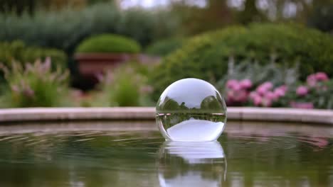 glass ball reflection in a garden pond