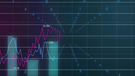 Animation-of-financial-data-processing-over-grid-on-dark-background