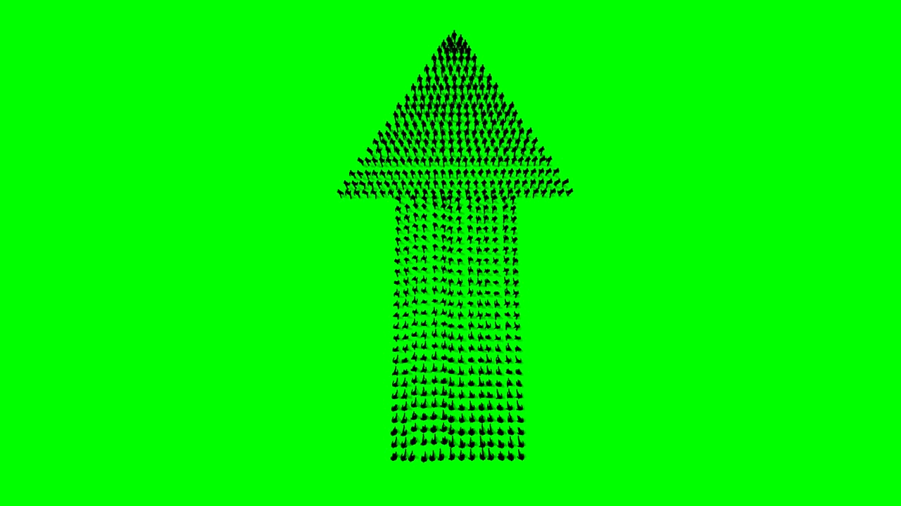 Businessmen crowd forming arrow shape pointing up, back view, 4K, on Green Screen