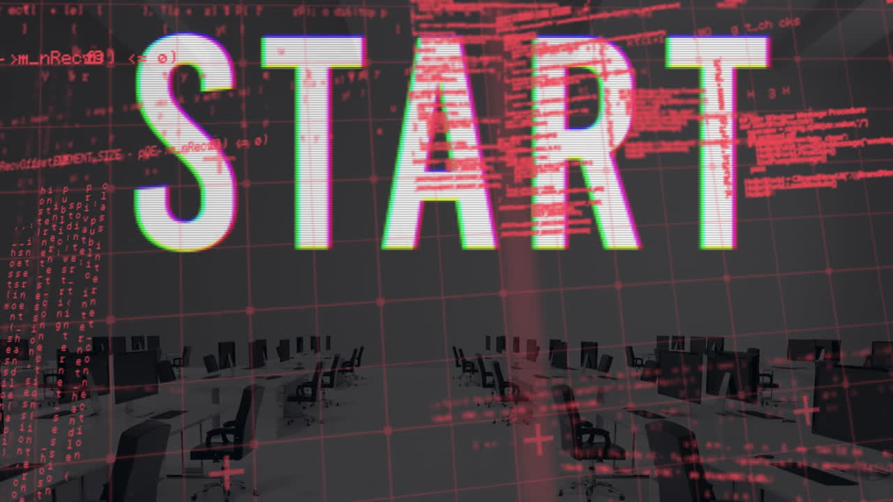 데이터 처리 및 시작 텍스트 오버 오피스의 애니메이션