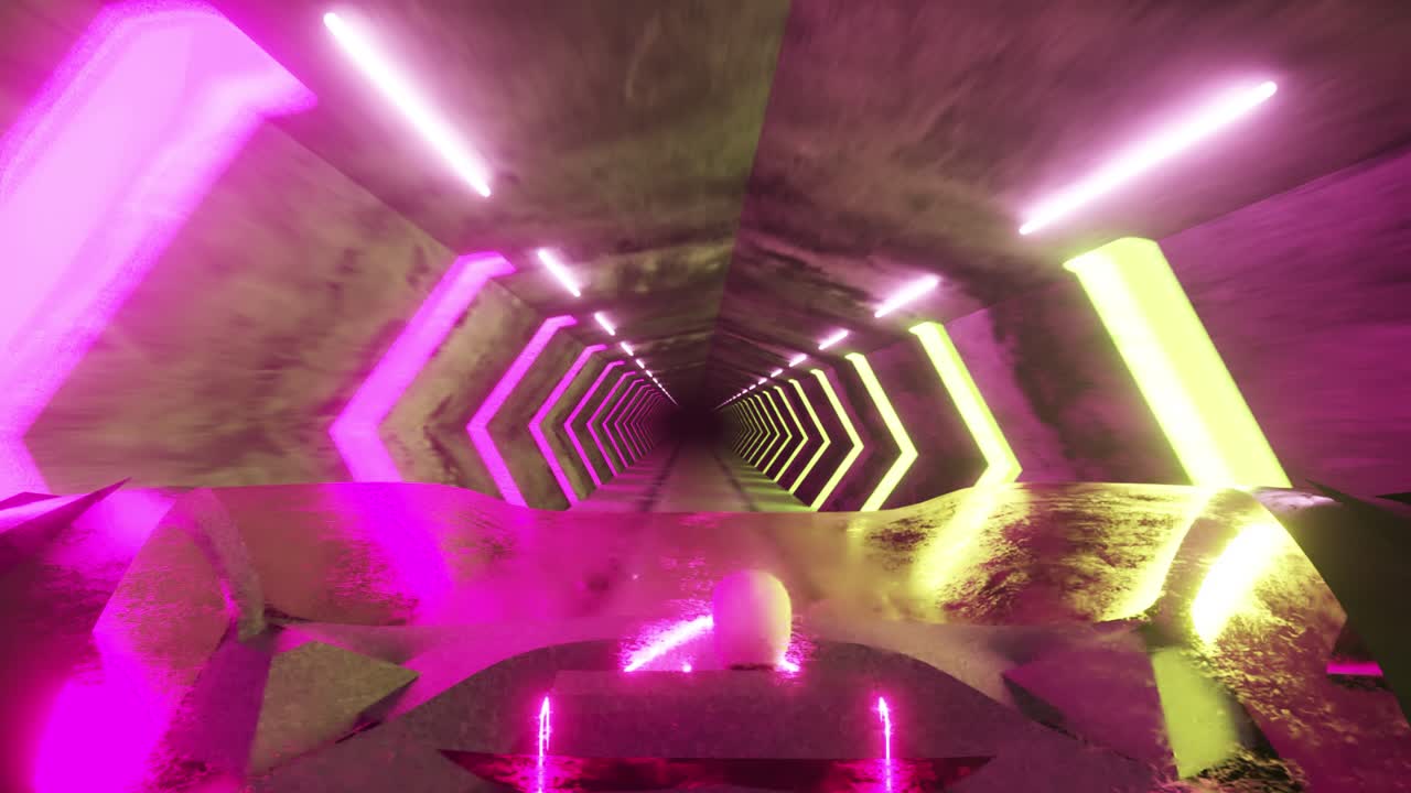 ilustración 3d del túnel de neón rosa y amarillo