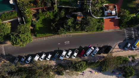 4k aerial shot of the beautiful sea and beach by the small town byron bay, australia