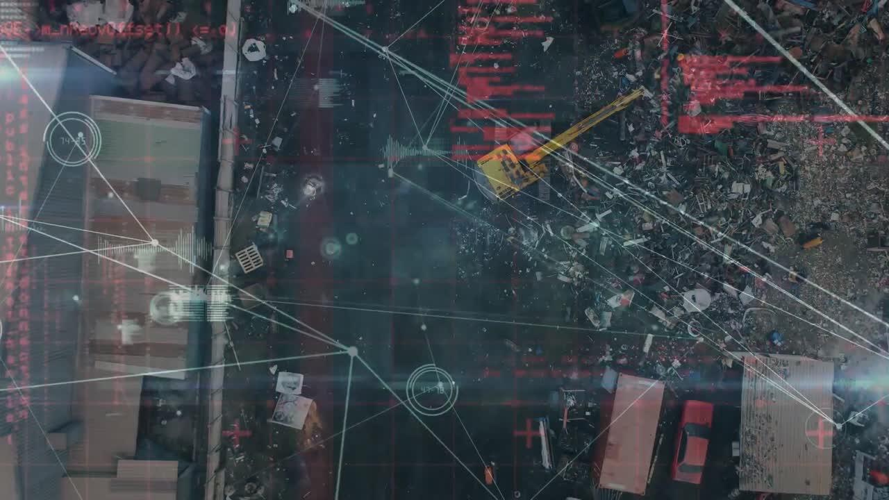 도시 풍경 위의 아이콘으로 데이터 처리의 애니메이션