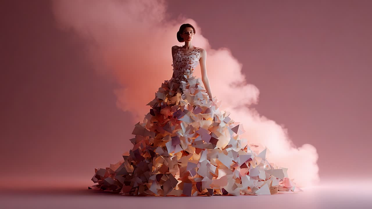 Woman in Elegant Paper Couture Gown