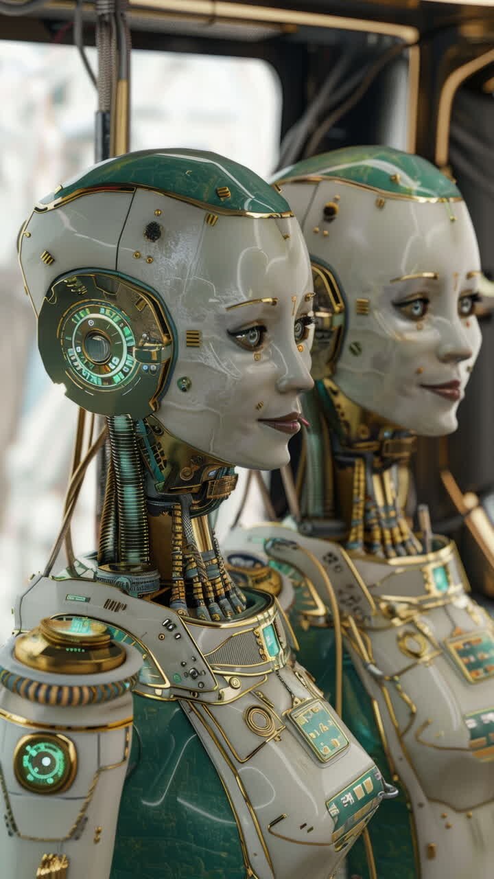 female cyborg robots embracing and in love made with generative AI
