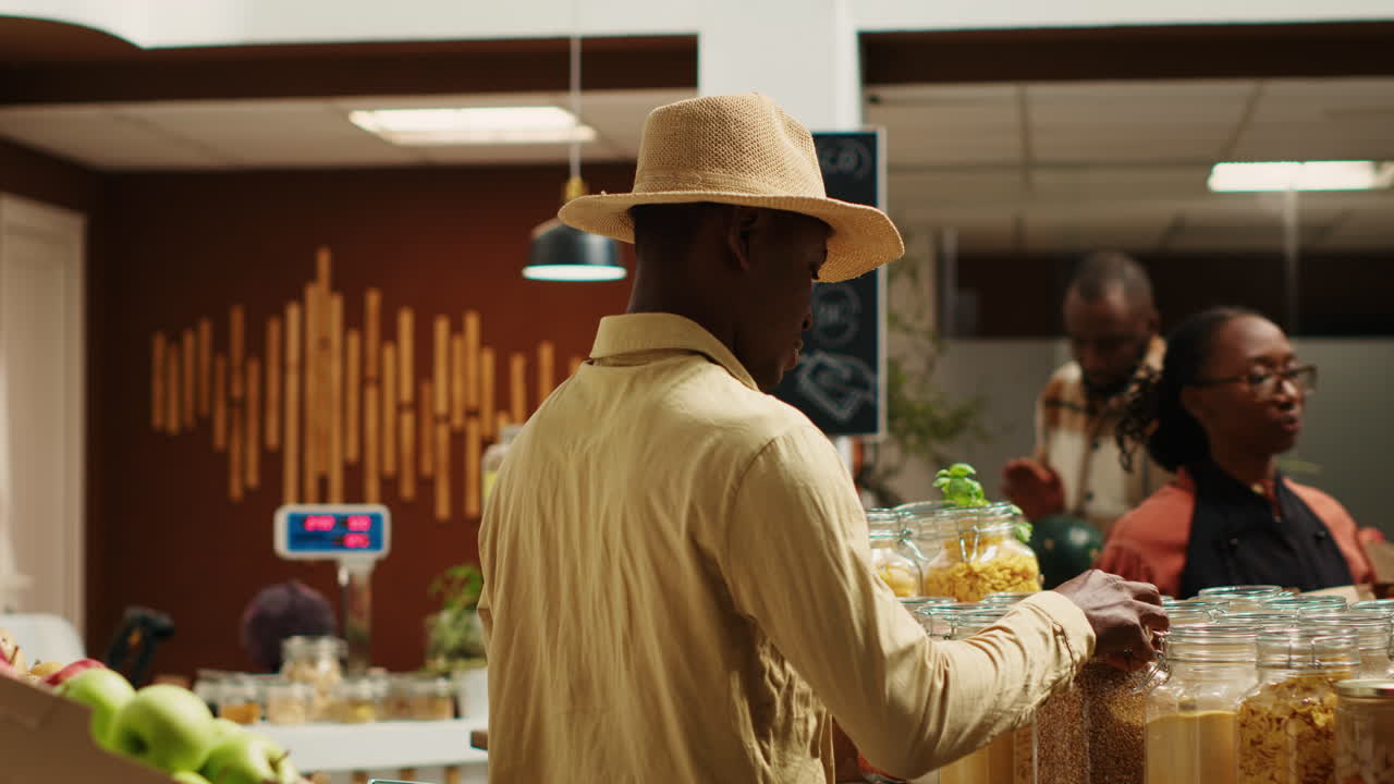 jóvenes adultos comprando alimentos orgánicos en el supermercado