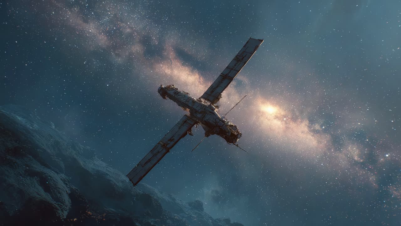 A Stunning View of a Spacecraft Gliding Through the Starry Abyss, Capturing the Serene Beauty of Outer Space in All Its Cosmic Glory and Vastness Above the Earth