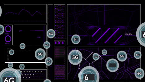 animation of data processing over 6g icons