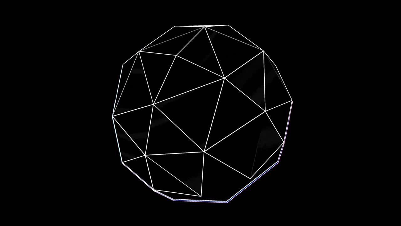 A 3D lowpoly sphere model wireframe, rotating slowly and glitching